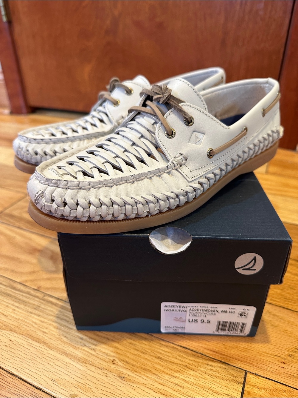 Women’w Woven Leather Sperry Boat Shoes - Ivory
